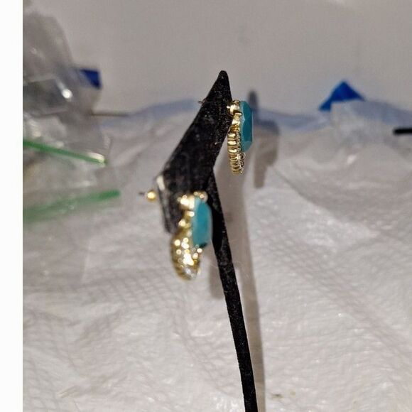 Vintage Post Back Pierced Earrings Faux Turquoise Rhinestone Native American - Picture 6 of 8